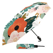 Customized Company Logo Printed Floral Self Open Auto Travel Umbrella